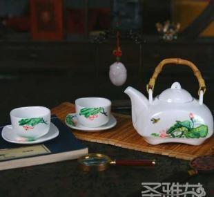 圣雅龙“意荷”精品手绘骨瓷茶具 家居生活中的艺术之选